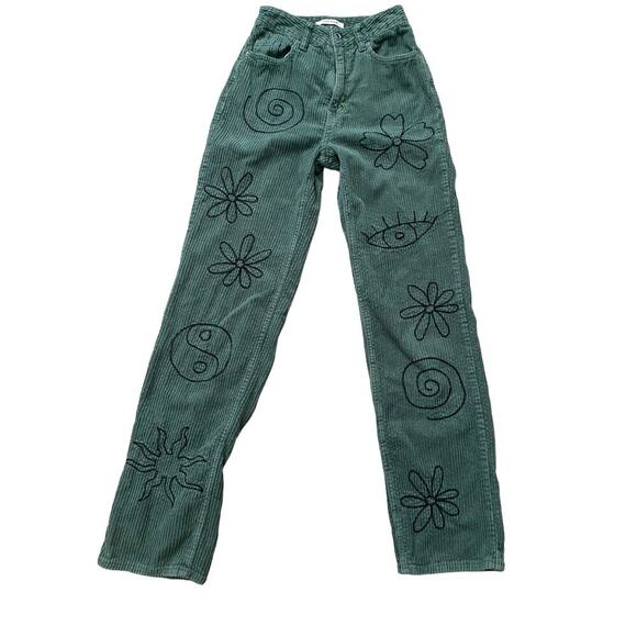 PacSun Green Corduroy Floral Embroidered Y2K 90s Boyfriend Women's Jeans Size 24 - Picture 4 of 10